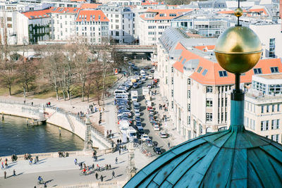 High angle view of buildings in town