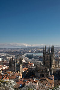 High angle view of buildings in city