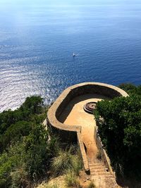 High angle view of sea and trees
