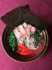 High angle view of food in plate