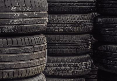 Full frame shot of stacked tires