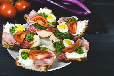 Close-up of food served on table