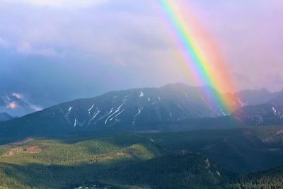 Rainbow over mountains against sky