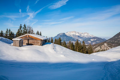 Scenic view of snow covered mountain against sky