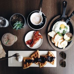 Close-up of food served on table