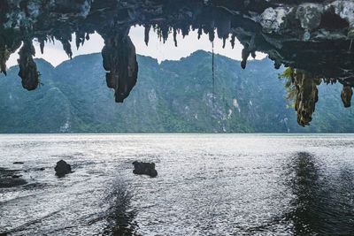 The sea, the mountains in phang nga bay, phangnga thailand.