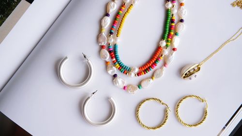 High angle view of painting on table