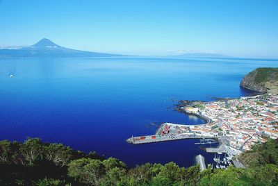 Scenic view of sea against clear blue sky