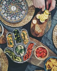 High angle view of man preparing food