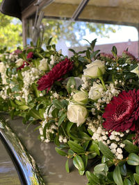 Close-up of flower decoration on vehicle