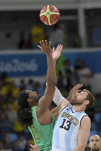 Low angle view of man with arms raised