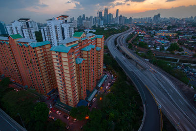 High angle view of traffic on road at night