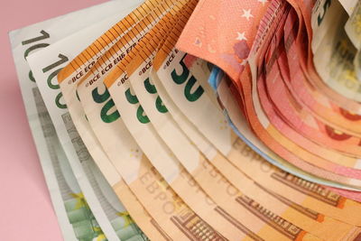 High angle view of paintbrushes on table