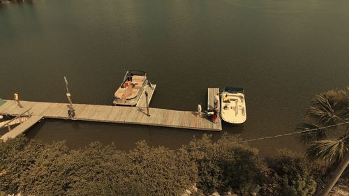 High angle view of ship in sea against sky