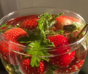 Close-up of strawberries in water