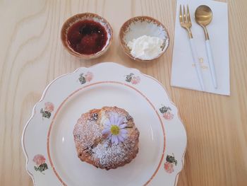 High angle view of breakfast on table