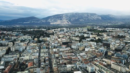 High angle view of townscape against sky