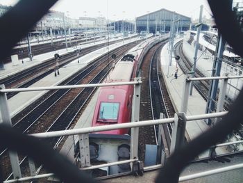 High angle view of train at railroad station