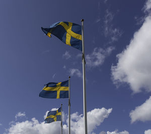 Low angle view of flag against sky