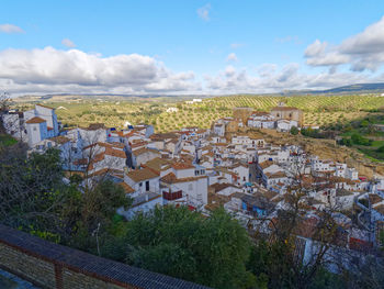 High angle view of townscape against sky