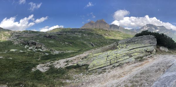 Scenic view of rocky mountains against sky