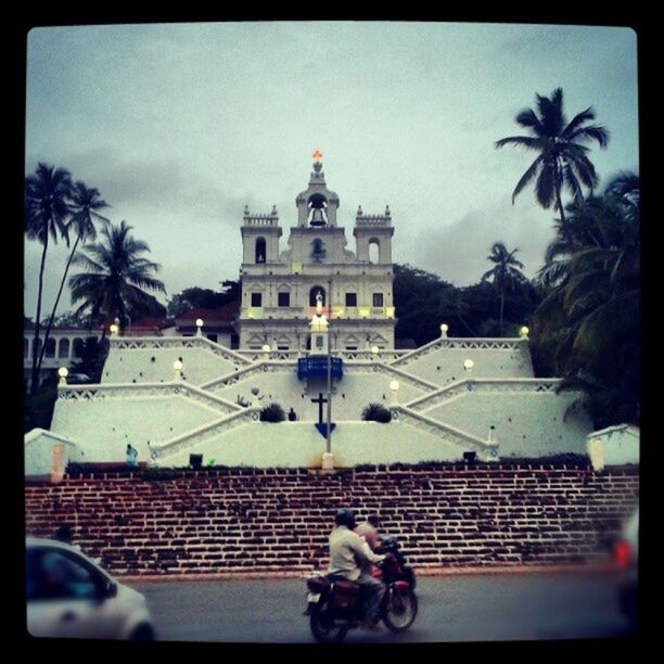 building exterior, architecture, built structure, transfer print, auto post production filter, sky, place of worship, church, religion, spirituality, tree, house, roof, residential structure, cloud - sky, outdoors, day, dome