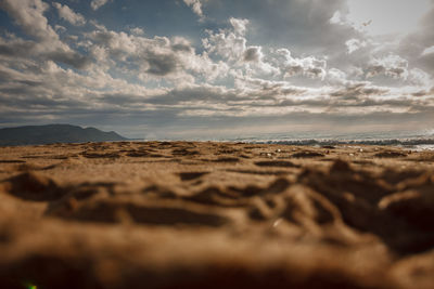 Surface level view of beach against sky