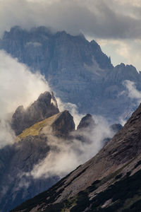 Scenic view of mountains against cloudy sky