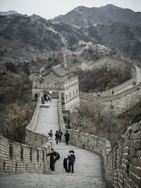 High angle view of people great wall of china