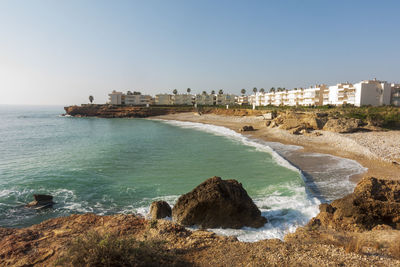 Scenic view of sea against clear sky