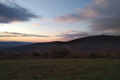 Scenic view of landscape against sky during sunset