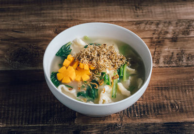 Malaysia and singapore typical local hawker food known as mee hoon kuey or pan mee