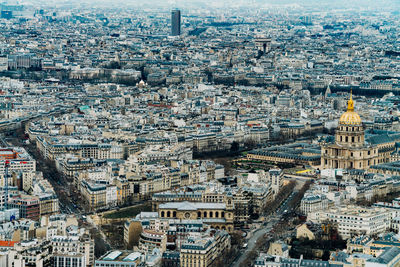 High angle view of city buildings