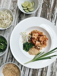 High angle view of food in plate on table