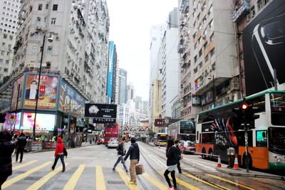 People walking on city street