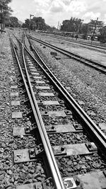 High angle view of railroad tracks against sky