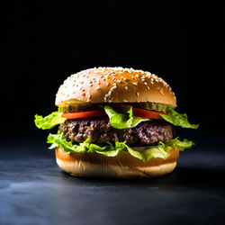 Close-up of burger on table