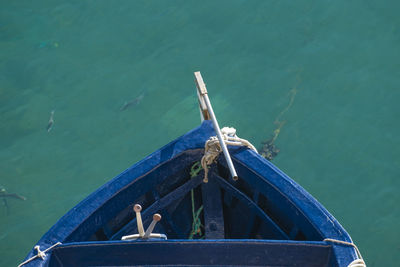 High angle view of boat in sea against sky