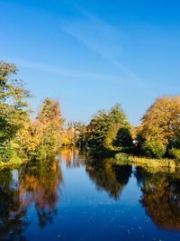 Scenic view of lake against sky during autumn