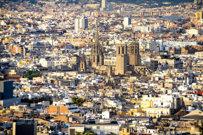 High angle view of buildings in city