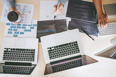 High angle view of laptop on table