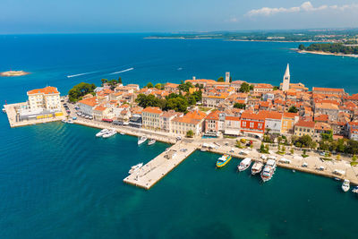 Aerial view of porec town, istra, croatia