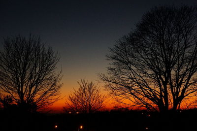 Silhouette bare trees against sky at sunset