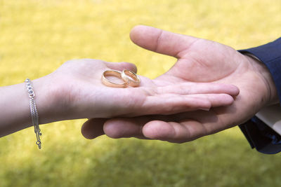 Cropped hand of woman holding snail