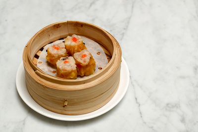 High angle view of food in plate on table