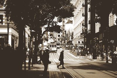 People walking on city street