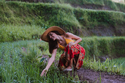 Young woman at rice terrace