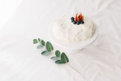 High angle view of dessert on table