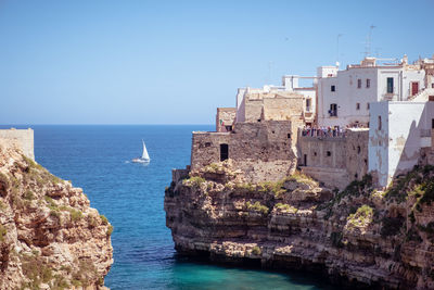 Scenic view of sea against clear blue sky