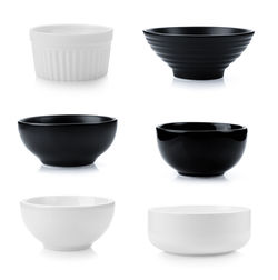 Montage of various ceramic bowls against white background